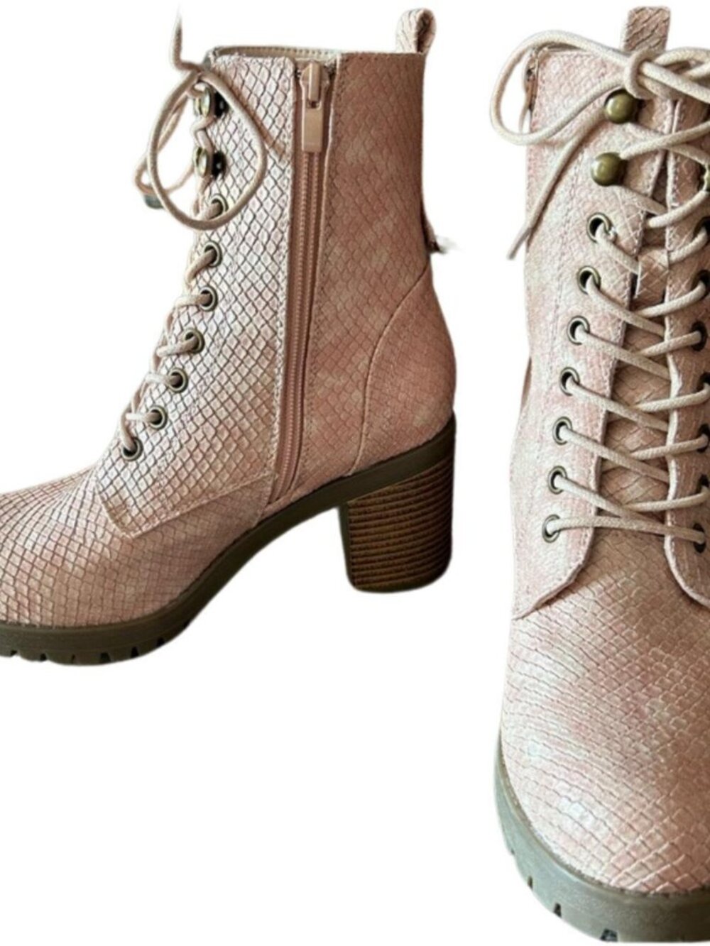 Olivia & Kate Pink Tan Snakeskin Ankle Boots 8